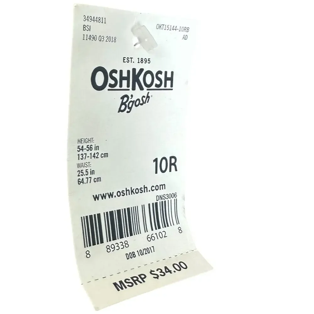 Boys Osh Kosh B'Gosh Straight Blue Jeans Size 10R Adjustable Waist NWT